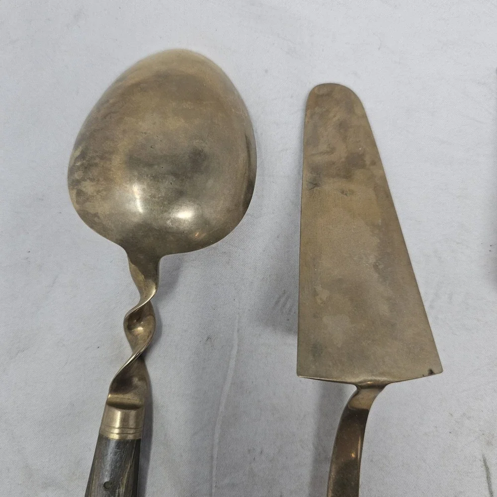 Vtg  Siam Thailand Brass  serving Fork & 2  Spoon, Pie Servire, Meat Server‎